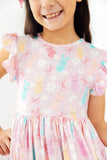 PREPPY PEEPS FLUTTER SLEEVE TWIRL DRESS