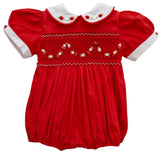 RED EMBROIDERED SMOCKED BODICE BUBBLE