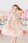 PRETTY PEACHY 3/4 SLEEVE POCKET TWIRL DRESS
