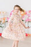 PRETTY PEACHY 3/4 SLEEVE POCKET TWIRL DRESS
