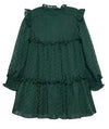 GIRLS PLUMETI JACQUARD TIERED DRESS - GREEN