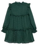 GIRLS PLUMETI JACQUARD TIERED DRESS - GREEN