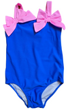 1 PC ROYAL BLUE SWIMSUIT WITH PINK  BOWS