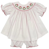 HOLIDAY WREATH SMOCKED BLOOMER SET