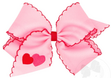 KING VALENTINE HEART EMBROIDERED GROSGRAIN HAIR BOW WITH MOONSTITCH EDGE