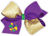 D. PARTY GLITTER TWO - TONE GROSGRAIN HAIR BOW WITH FLEUR - DE - LIS EMBROIDERED ON TAIL