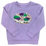 LAVENDER LONG SLEEVE SEQUIN MARDI GRAS KING CAKE SHIRT