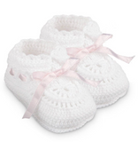 CROTCHET RIBBON BOOTIE - WHITE AND PINK