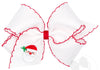 MEDIUM WHITE HAIR BOW WITH MOONSTITCH EDGE AND SANTA EMBROIDERY