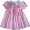 PINK GINGHAM SMOCKED BUNNY TAIL BISHOP DRESS