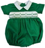 CLASSIC GREEN SMOCKED BUBBLE WITH WHITE COLLAR
