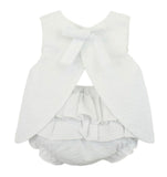 WHITE POPOVER TOP WITH RUFFLE BLOOMER
