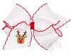 KING GROSGRAIN HAIR BOW WITH MOONSTITCH EDGE AND REINDEER HOLIDAY - THEMED EMBROIDERY