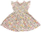 FLORAL SMOCKED FLUTTER DRESS