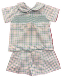 BLUE AND GREEN PLAID SMOCKED SHORT SET