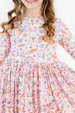 SPRINGTIME BUNNIES 3/4 SLEEVE POCKET TWIRL DRESS