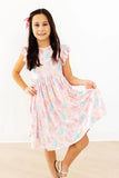 PREPPY PEEPS FLUTTER SLEEVE TWIRL DRESS