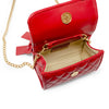 QUILTED PEARL HANDLE BOW RIBBON HANDBAG - RED
