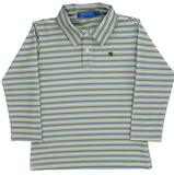 LONG SLEEVE STRIPED PERFORMANCE POLO - OLIVE