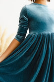DENIM BLUE VELVET TWIRL DRESS