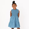 GIRLS DENIM CHAMBRAY SMOCKED TIERED DRESS