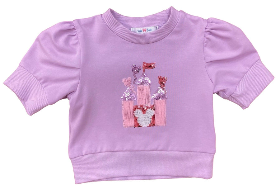 LuLu BeBe Girls Sequins B-Day Girl Birthday Puff Sleeve Top - White with Short Sleeves main image 1