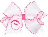 MEDIUM GROSGRAIN HAIR BOW WITH MOONSTITCH EDGE AND HOLIDAY - THEMED SANTA CLAUSE EMBROIDERY
