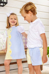 SHEFFIELD SHORTS BUCKHEAD BLUE GINGHAM AND LAKE WORTH YELLOW GINGHAM WITH WORTH AVENUE WHITE STORK