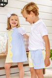 SHEFFIELD SHORTS BUCKHEAD BLUE GINGHAM AND LAKE WORTH YELLOW GINGHAM WITH WORTH AVENUE WHITE STORK