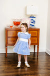 CINDY LOU SASH DRESS (VELVETEEN) BEALE STREET BLUE WITH PALMETTO PEARL