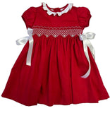 CHRISTMAS RED SMOCKED WAIST DRESS WITH TIED RIBBON