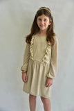 GOLD METALLIC SHIMMER RUFFLE LONG SLEEVE DRESS