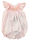 GIRLS PINK SMOCKED BUBBLE WITH FLUTTER SLEEVE