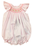 GIRLS PINK SMOCKED BUBBLE WITH FLUTTER SLEEVE