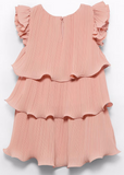 GIRL LAYERED PLEATED CHIFFON DRESS - SALMON