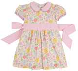 CINDY LOU SASH DRESS BOCA GRANDE BEGONIA WITH HAMPTONS HOT PINK PIQUE STRIPE