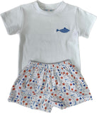 SHELLFISH PRINT EMBROIDERED SHORT SET