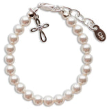 STERLING SILVER PEARLS CROSS BRACELET - LARGE
