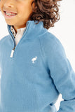 HAYDEN HALF ZIP SWEATER - BARNSLEY BLUE