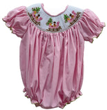 GIRLS SANTA SLEIGH SMOCKED BISHOP BUBBLE