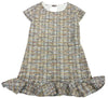 BOUCLE SHORT SLEEVE DRESS WITH BOTTOM RUFFLE
