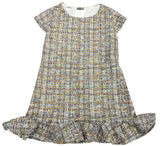 BOUCLE SHORT SLEEVE DRESS WITH BOTTOM RUFFLE