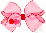 MEDIUM VALENTINE HEART EMBROIDERED GROSGRAIN HAIR BOW WITH MOONSTITCH EDGE