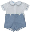 BOYS NAVY STRIPE SEERSUCKER BUTTON ON SHORT SET