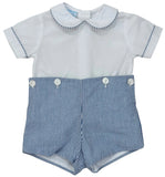BOYS NAVY STRIPE SEERSUCKER BUTTON ON SHORT SET