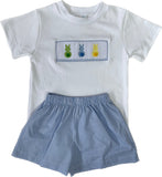 LULU BEBE WHITE SMOCKED TOP WITH BLUE GINGHAM SHORT