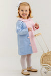 BLAIRE BUTTON DRESS ( CORDUROY ) BEALE STREET BLUE AND PALM BEACH PINK