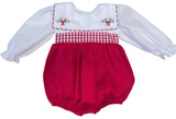LONGSLEEVE RED PIQUE EMBROIDERED BUBBLE