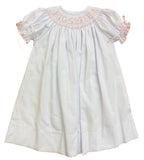 LULU BEBE BIG SISTER SMOCKED DRESS - WHITE AND PINK