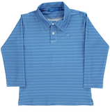 LONG SLEEVE STRIPED PERFORMANCE POLO - ATLANTIC BLUE